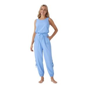 HALARA Jumpsuit Women size L Sleeveless Cut Out Sky BLUE Cool Touch Yoga UPF 50